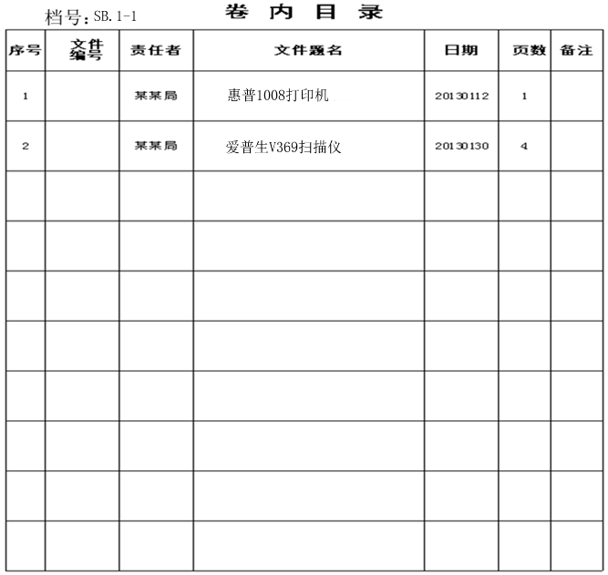 设备档案卷内文件目录
