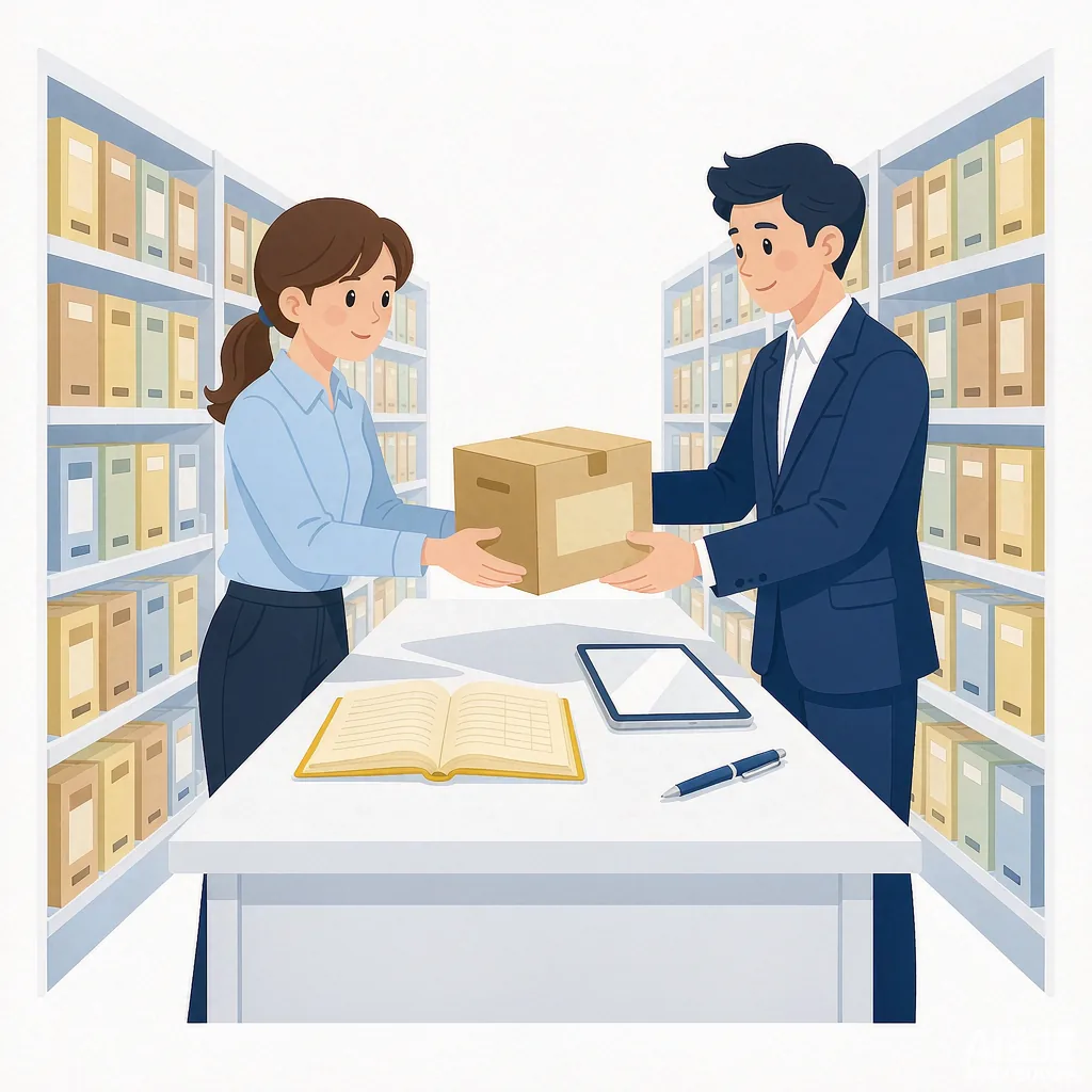 档案借阅管理流程图:申请、三级审批、登记台账、调卷、归还核销与利用效果反馈