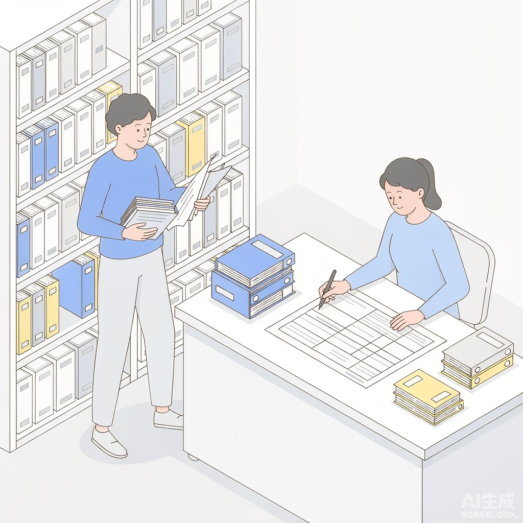 全宗指南编写:档案人员在库房核对全宗来源简况与档案数量并登记